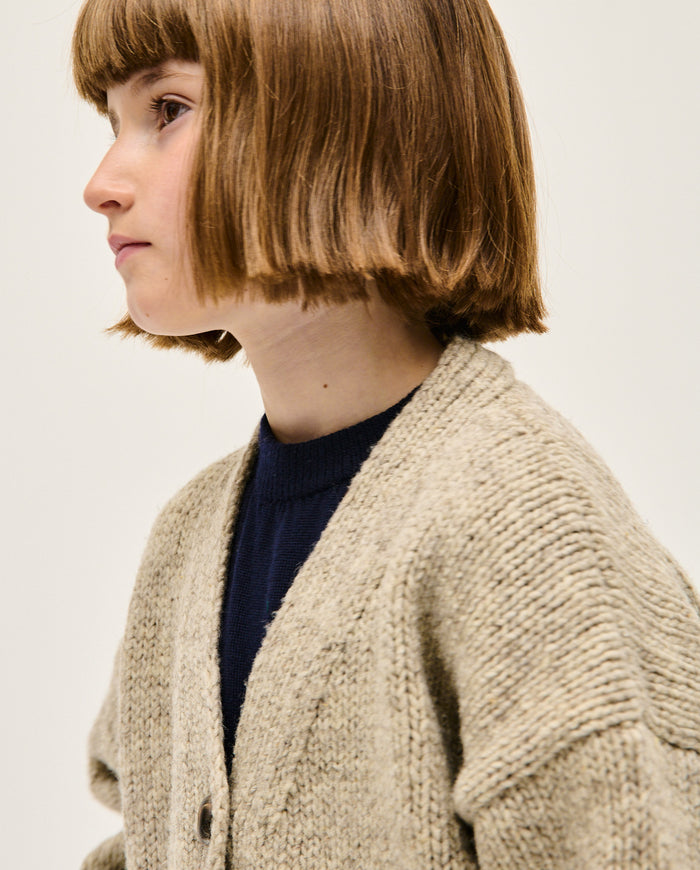 Kids' Babaà No17 Mist cardigan, soft knit with button closure, in light mist color, perfect for casual wear.