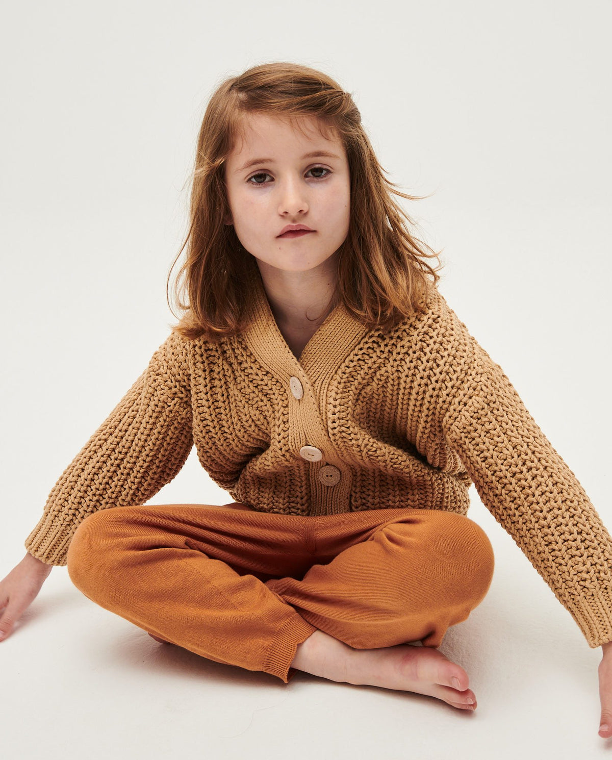 Kids' Babaà No18 cardigan in chicory root color, soft knit with a button-up front and cozy fit.