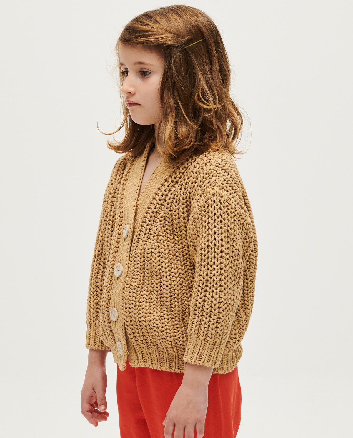 Kids' Babaà No18 Clay Pot cardigan featuring soft knit fabric and button details, perfect for cozy children's wear.