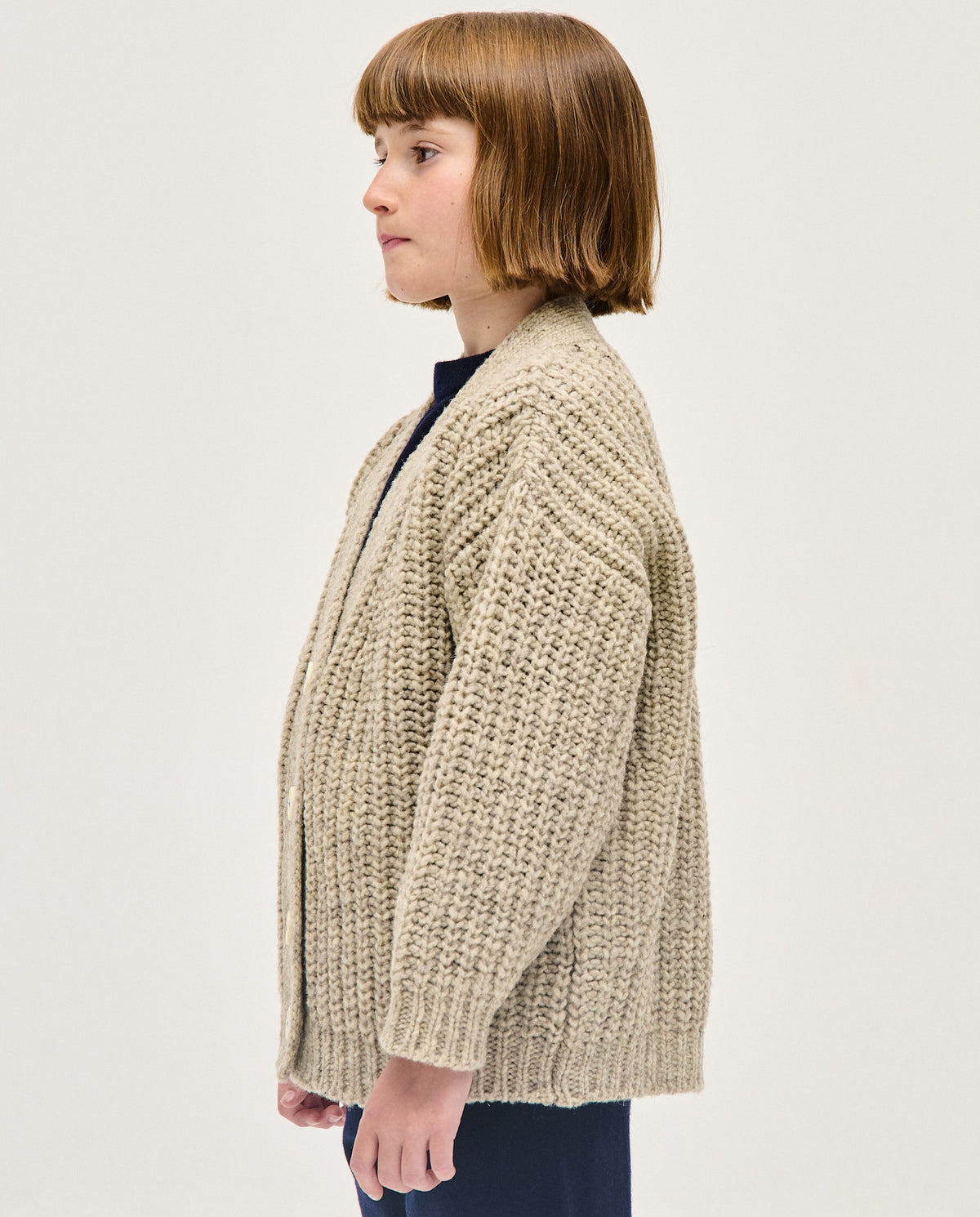 Kids' Babaà No19 Mist cardigan in soft knit with a cozy fit, featuring a gentle mist color and button front.