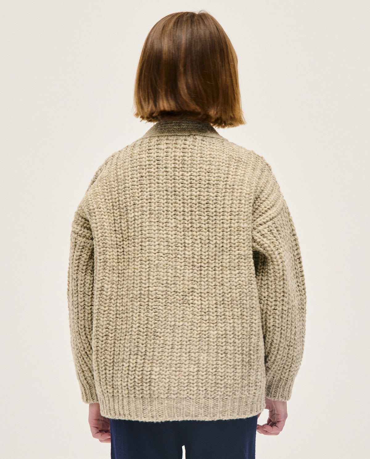 Kids' Babaà No19 Mist cardigan in soft, cozy fabric, featuring a gentle mist color and button front design.
