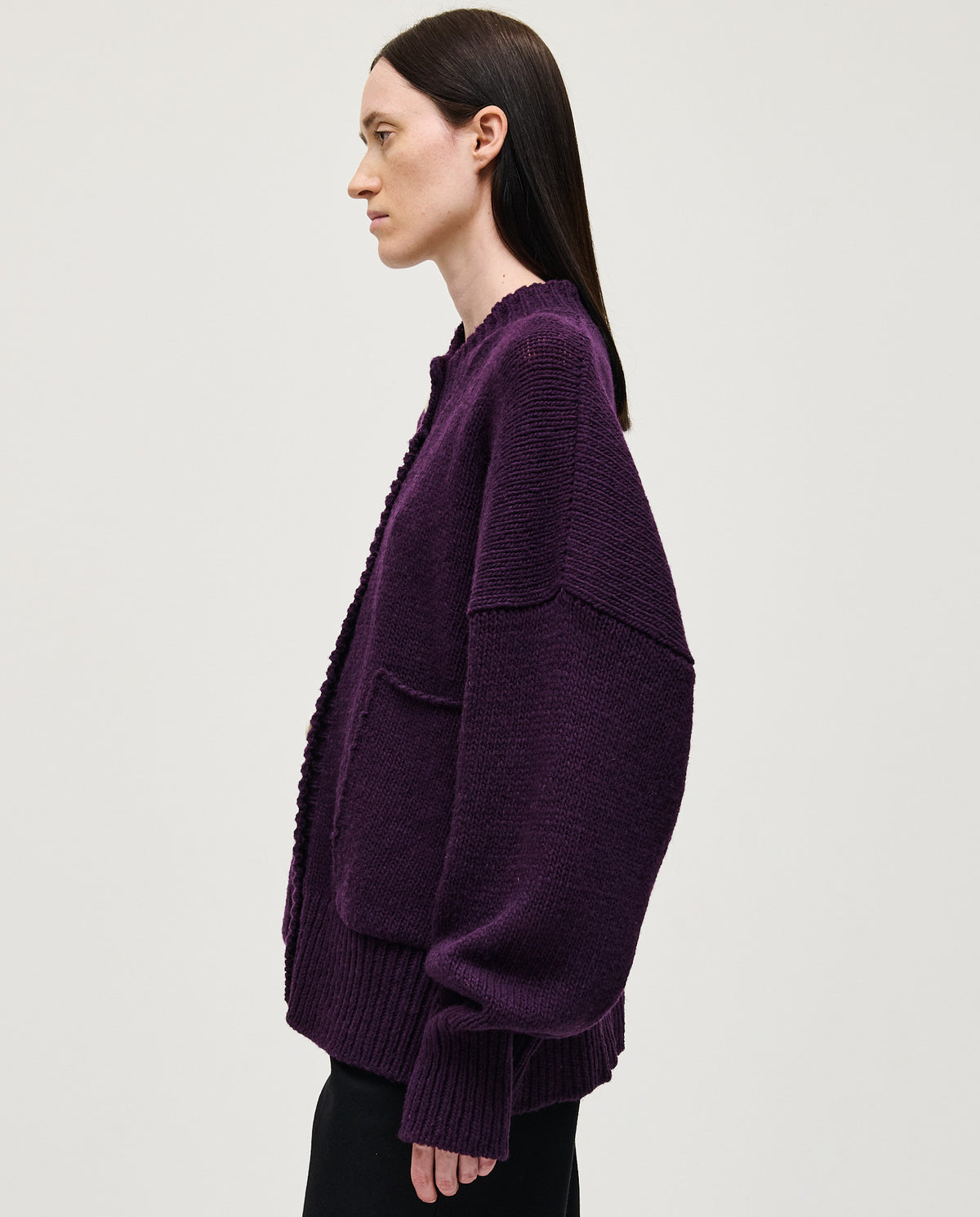 Purple Babaà No11 women's cardigan with a soft knit texture, featuring a relaxed fit and button-front design.