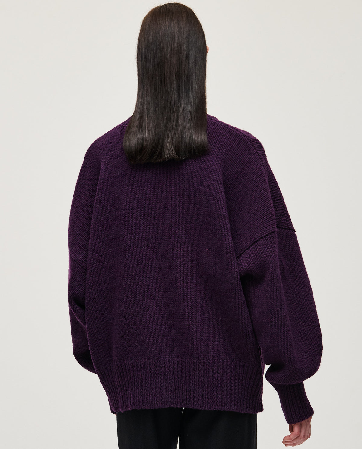 Babaà no11 purple women's cardigan displayed on a mannequin, featuring a soft knit fabric and button-up front.