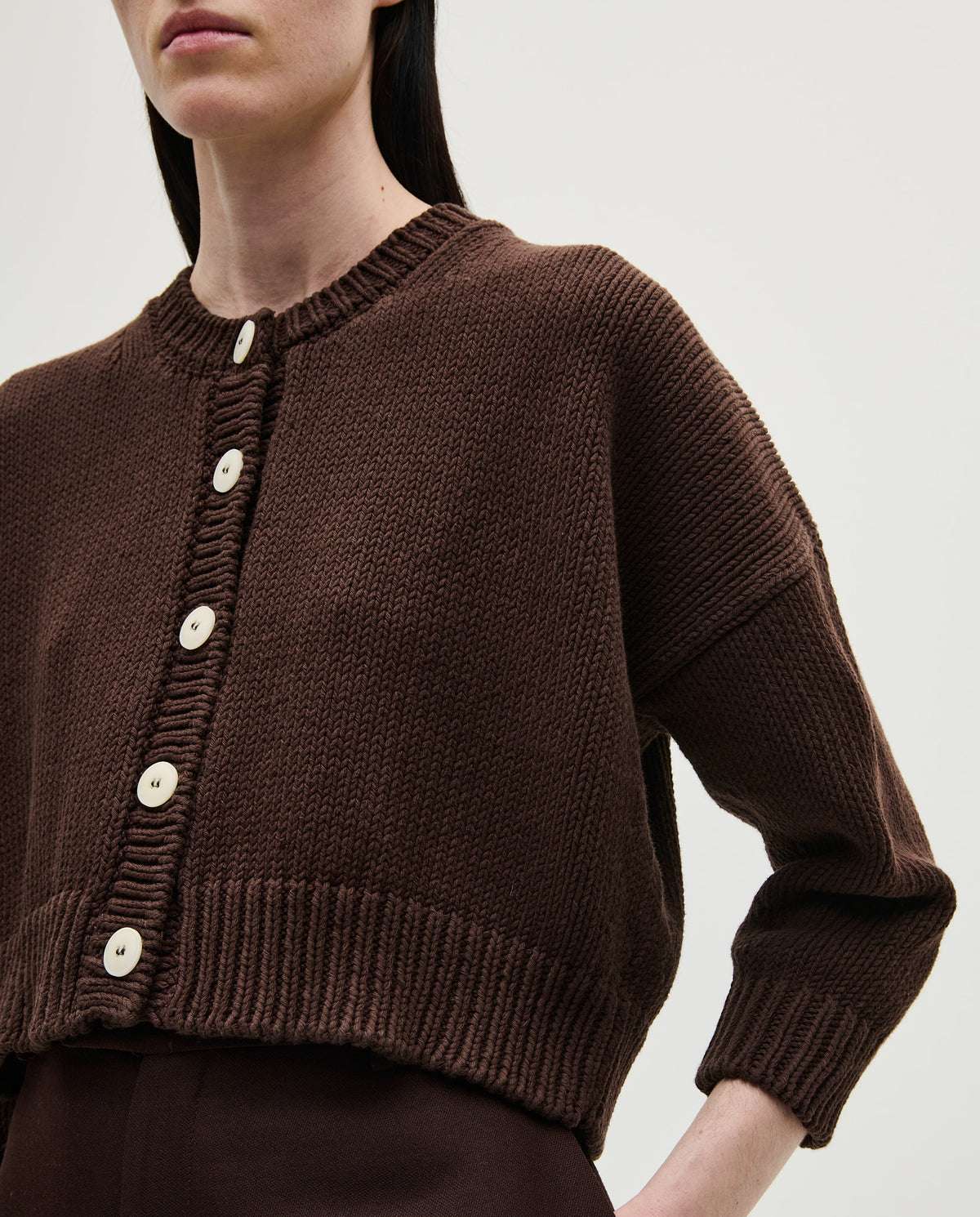 Babaà No14 Husk women's cardigan featuring soft knit fabric, button closure, and a cozy, stylish design.