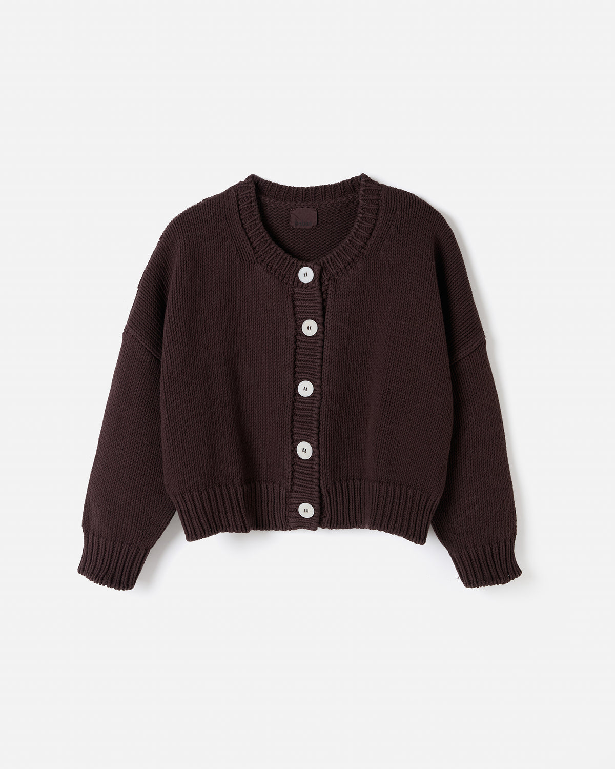 Babaà No14 Husk women's cardigan displayed in silhouette, showcasing its relaxed fit and soft knit texture.