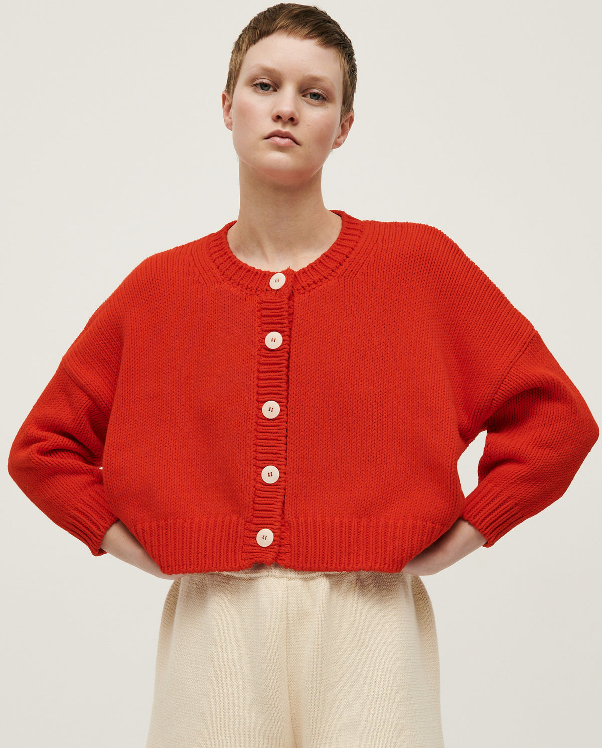 Babaà No14 Summer Flame women's cardigan with lightweight fabric and vibrant flame pattern, styled on a model.