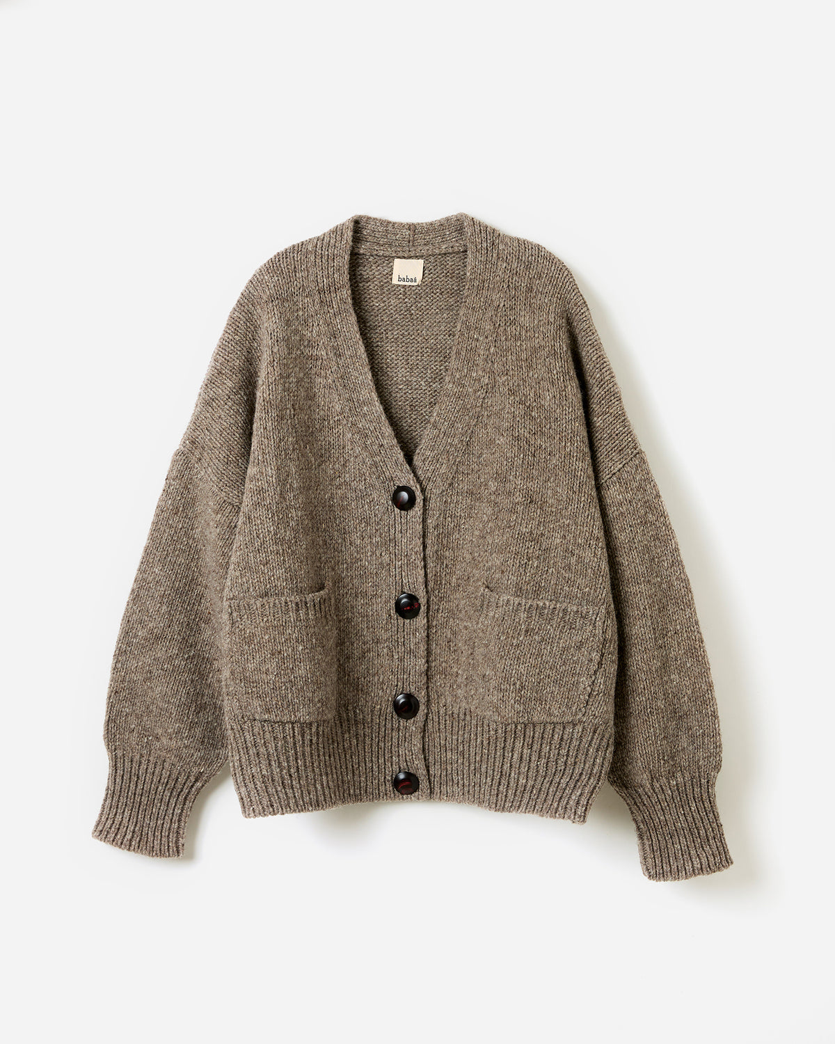 Babaà No17 dark mist women's cardigan displayed in silhouette, showing soft fabric and relaxed fit on a neutral background.