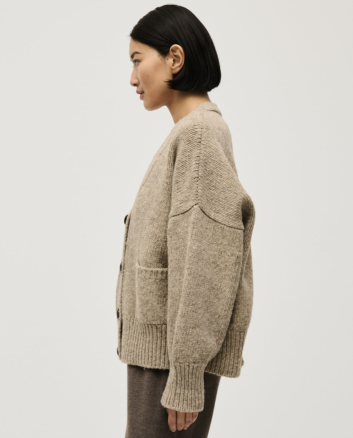 Babaà No17 Mist women's cardigan featuring a soft knit fabric and relaxed fit, shown in a light mist color.