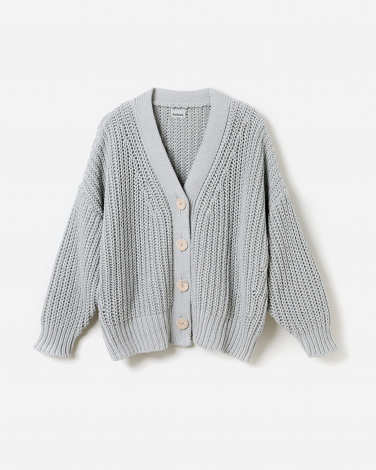 Silhouette of Babaà No18 Chalk women's cardigan, showcasing its relaxed fit and soft fabric in a neutral chalk color.