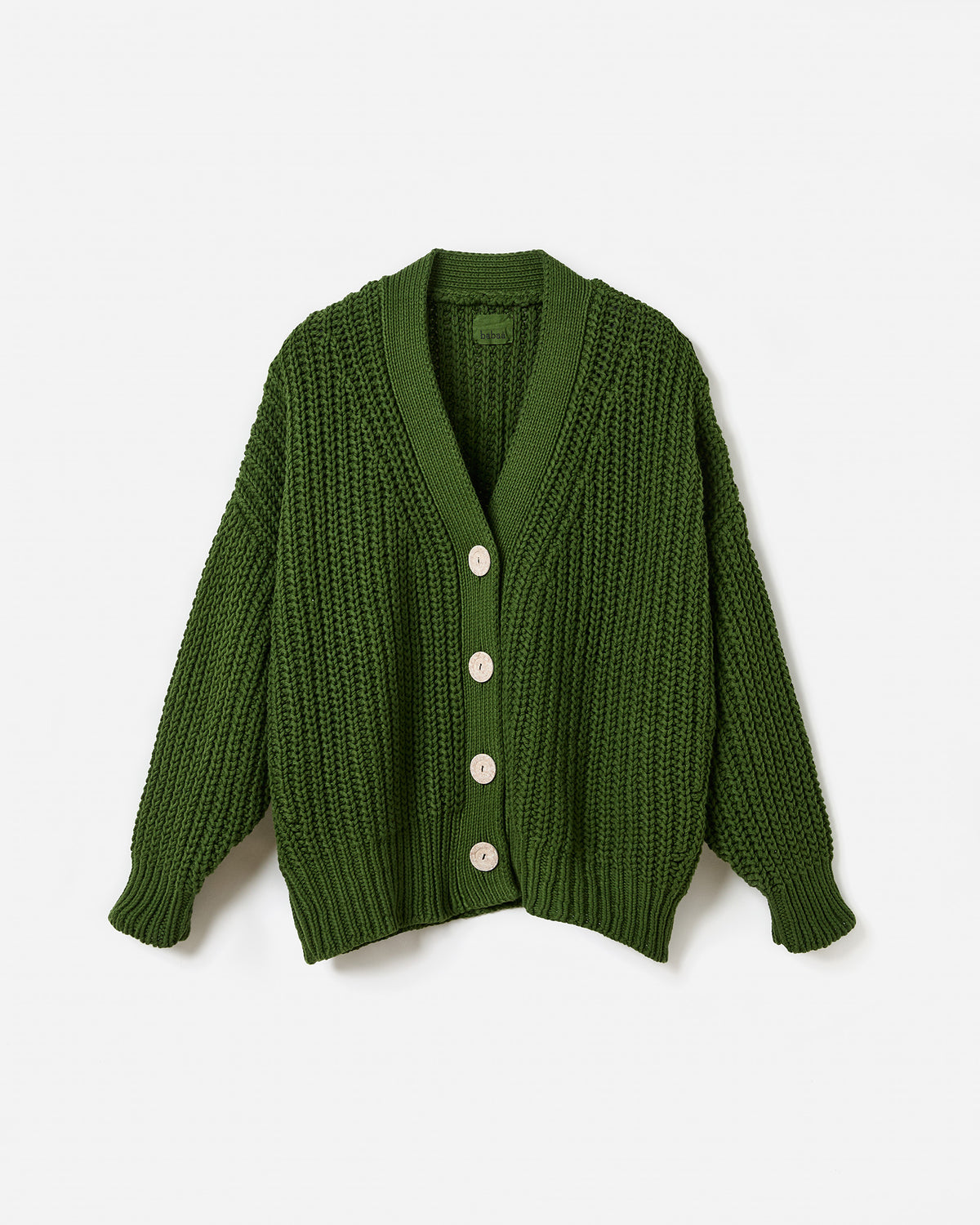 Babaà No18 Pine women's cardigan silhouette, soft knit fabric in a cozy, stylish design for casual wear.