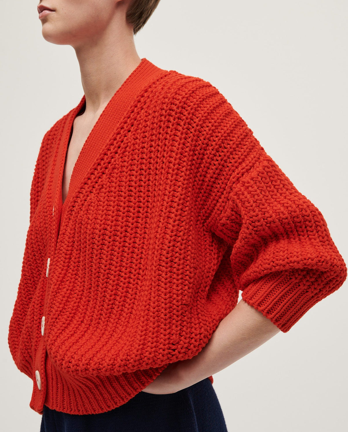 Babaà No18 summer flame women's cardigan with lightweight knit, featuring vibrant flame-inspired pattern and casual fit.