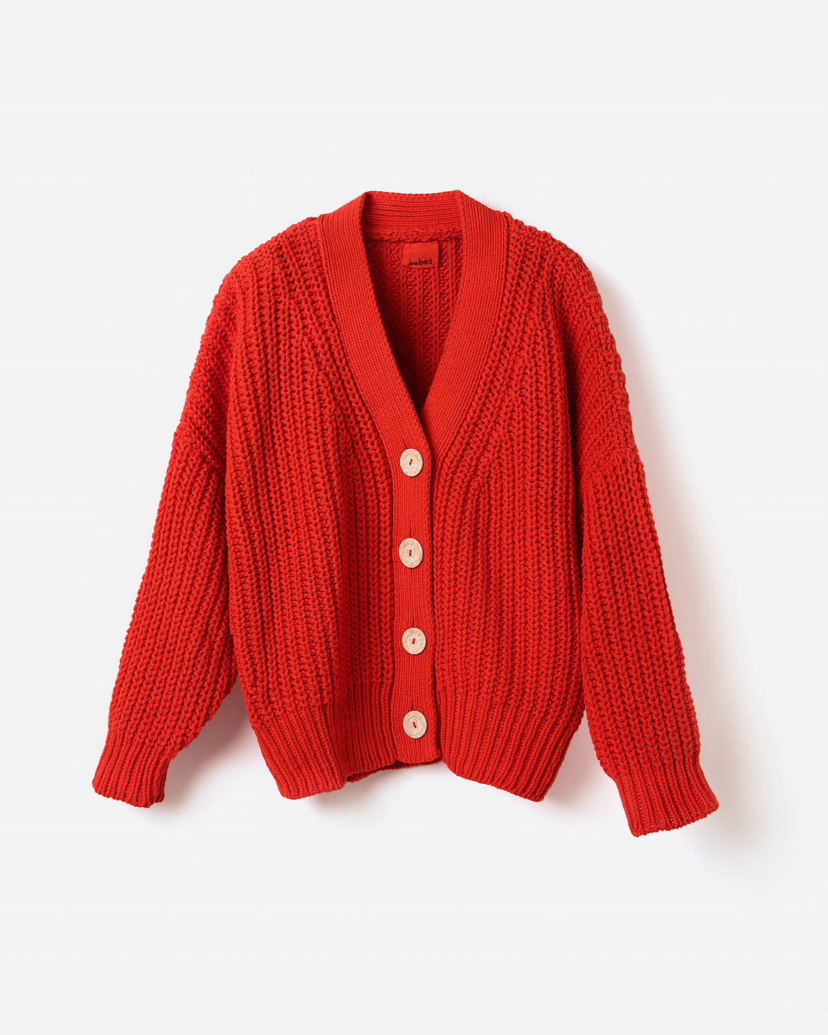 Lightweight women's cardigan No18 Summer Flame by Babaà, shown in a silhouette with open front and soft fabric.