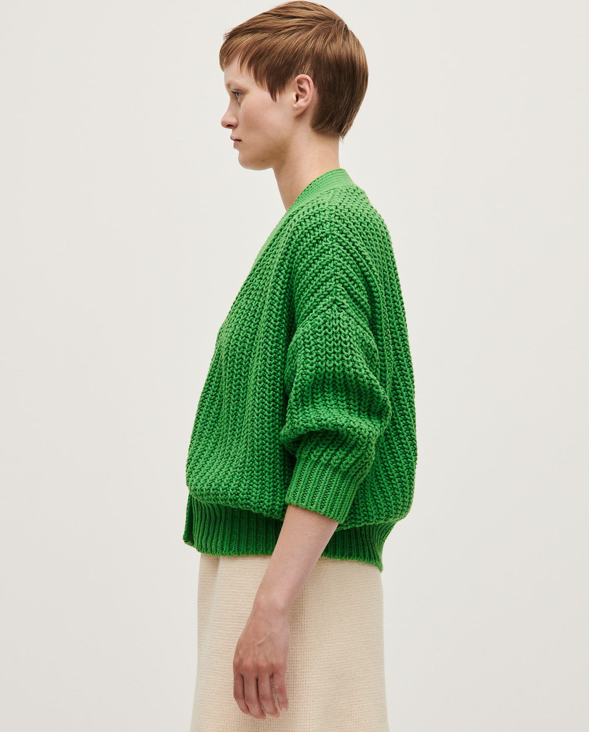 Babaà No18 Wild Fern women's cardigan featuring a cozy knit design with a vibrant green fern pattern.