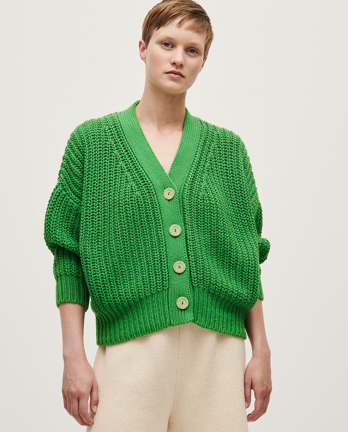Babaà No18 Wild Fern cardigan for women, featuring a cozy knit with a green fern pattern and button front.