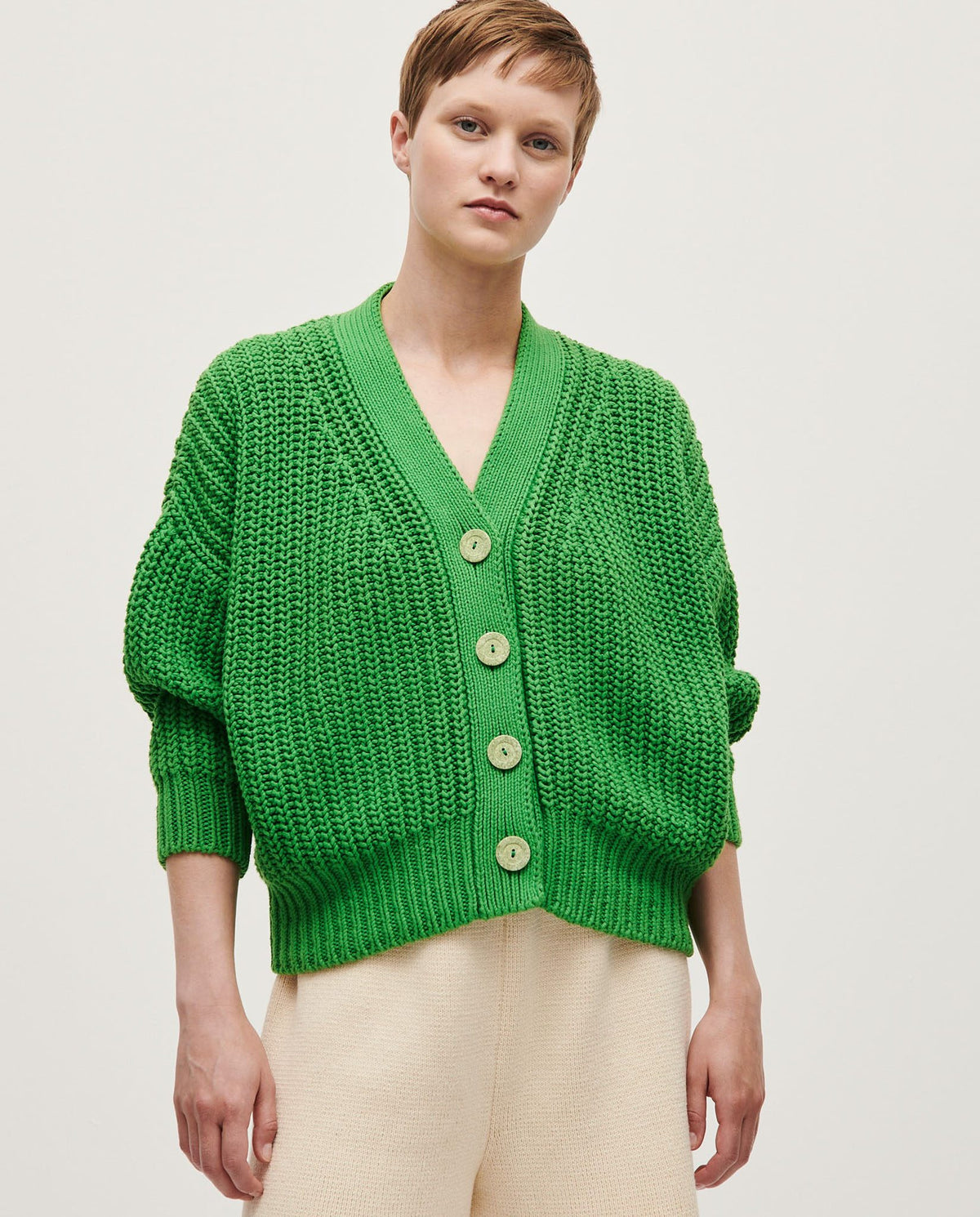 Babaà No18 Wild Fern cardigan for women, featuring a cozy knit with a green fern pattern and button front.