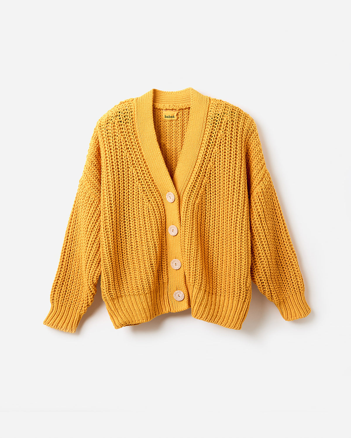 Babaà No18 Yolk women's cardigan featuring a soft knit fabric and a relaxed fit, shown in a stylish silhouette.