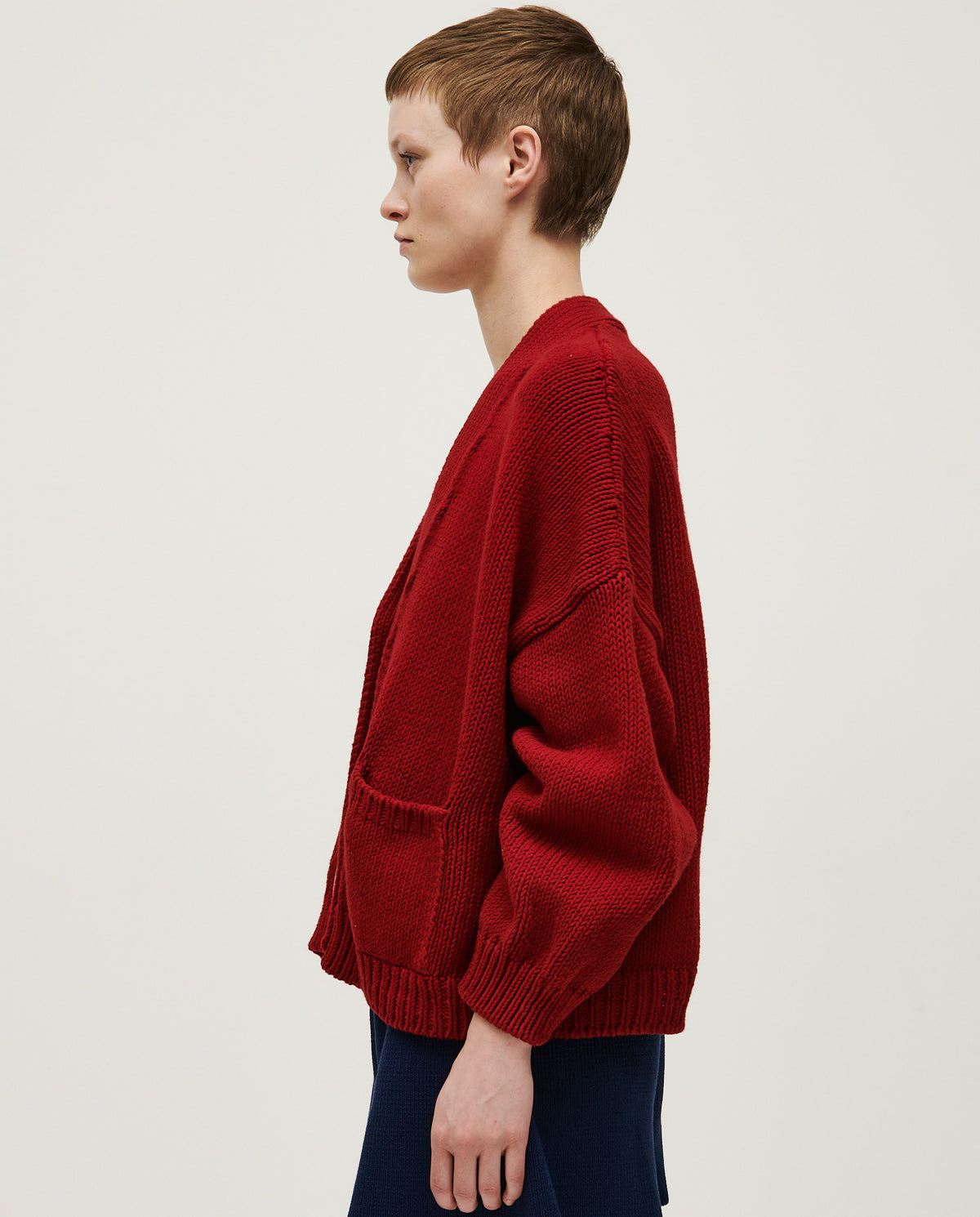 Babaà No22 Persephone women's cardigan, soft knit fabric in a classic style, displayed on a hanger with a neutral background.
