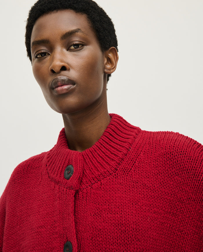 Babaà No23 Cereza women's cardigan in vibrant red, featuring a cozy knit texture and button-front design.