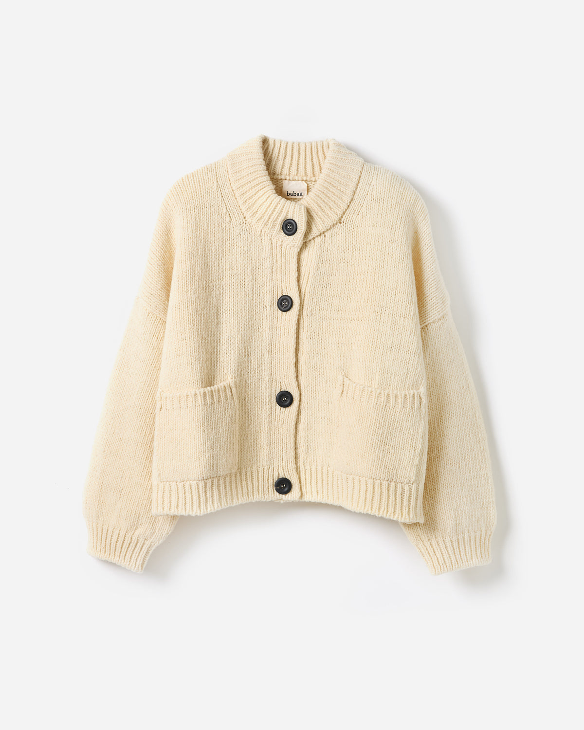 Babaà No23 natural women's cardigan with a relaxed fit, featuring soft knit fabric and a classic design.