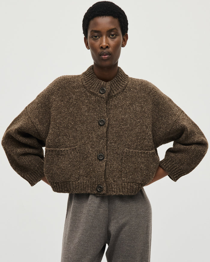 Babaà No23 Oak women's cardigan featuring a cozy, knitted design in warm oak color, with button details and a relaxed fit.