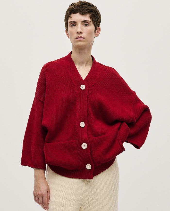 Babaà No26 Persephone women's cardigan in soft knit fabric, featuring a relaxed fit and button closure.