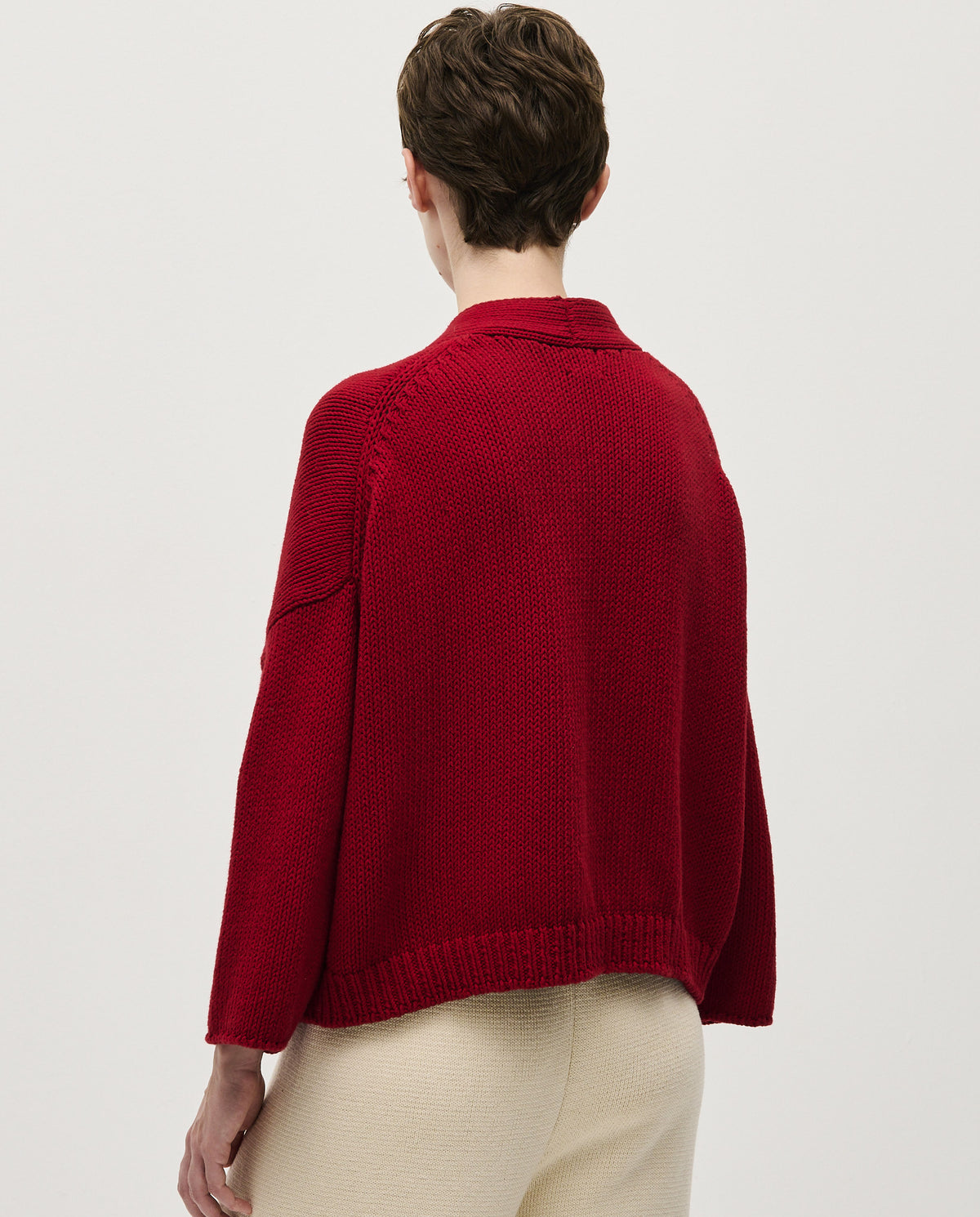 Babaà No26 Persephone women's cardigan in soft knit fabric, featuring a relaxed fit and button closure, in a stylish neutral color.