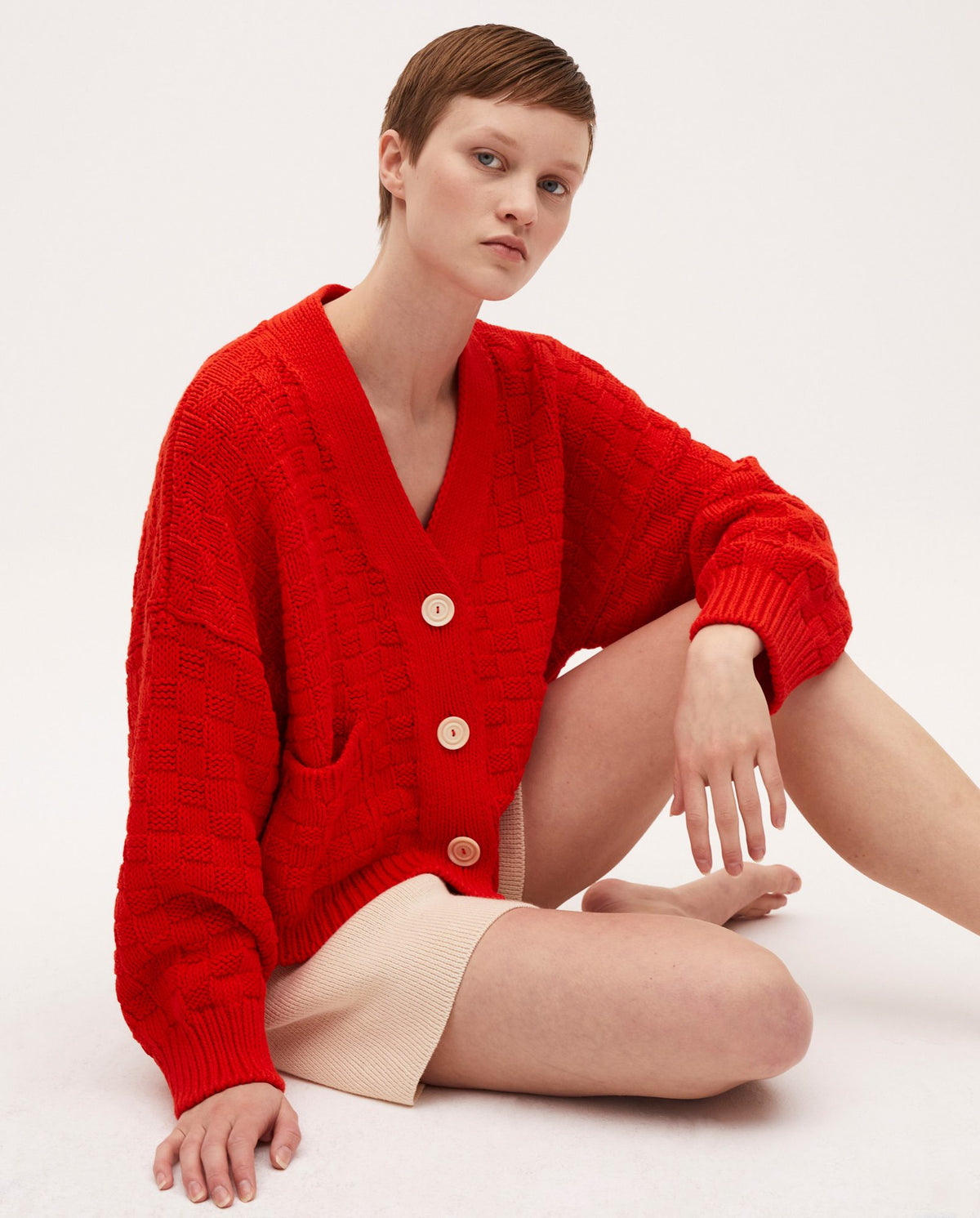 Babaà No3 Summer Flame women's cardigan with vibrant flame-colored knit, lightweight and stylish for warm weather.
