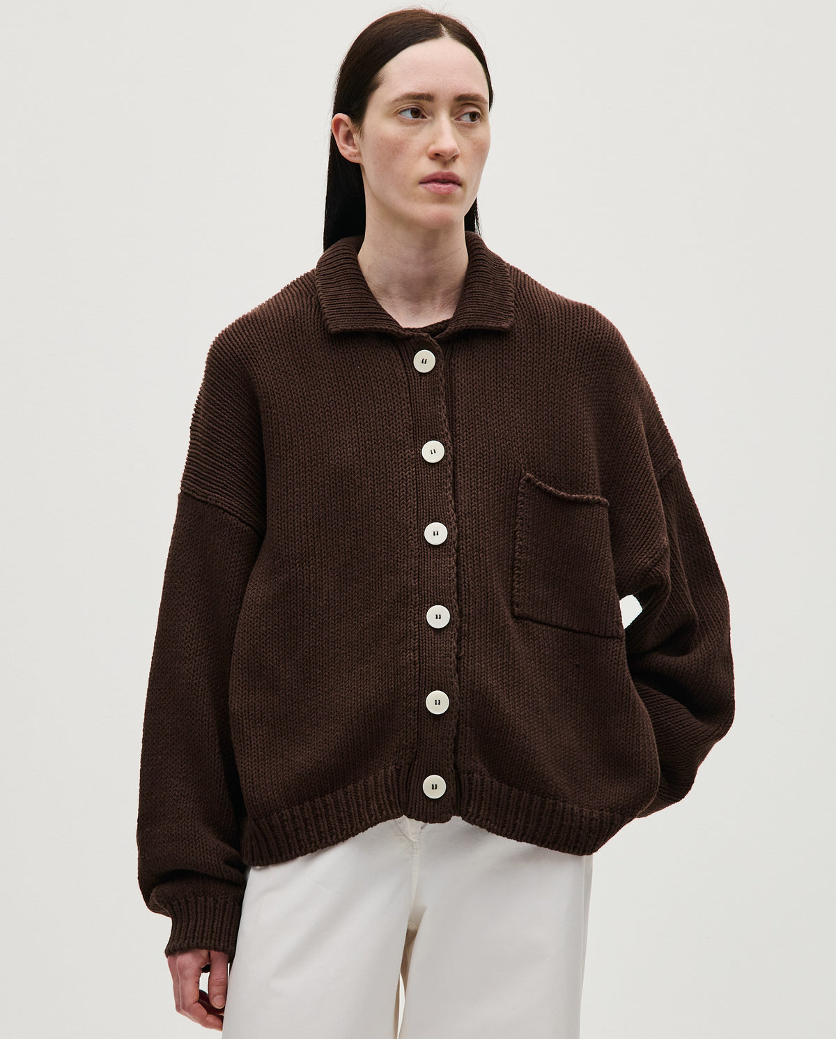 Babaà women's No44 Husk cardigan featuring a soft, cozy knit design in neutral husk color, perfect for casual wear.