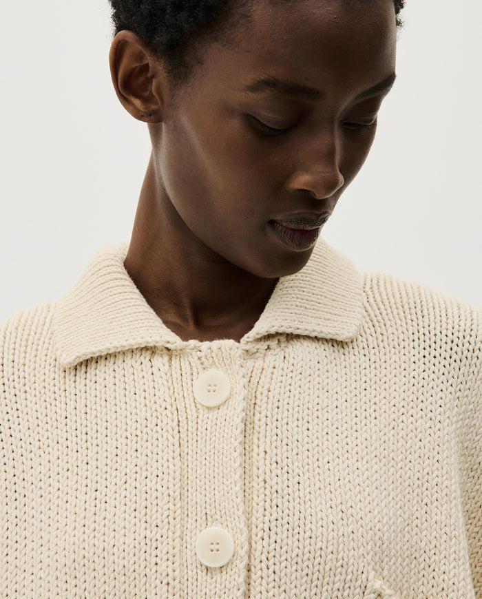 Natural beige Babaà No44 women's cardigan with a soft knit, featuring a relaxed fit and button-up front.