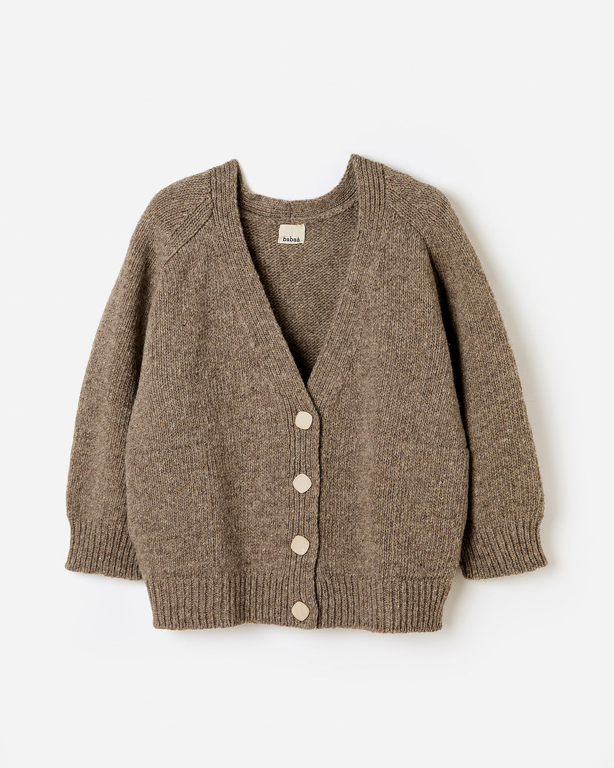 Silhouette of Babaà No51 dark mist women's cardigan, showcasing its relaxed fit and soft fabric in a stylish design.