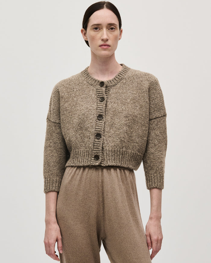 Babaà No61 dark mist women's cardigan featuring a soft knit fabric, long sleeves, and a relaxed fit.