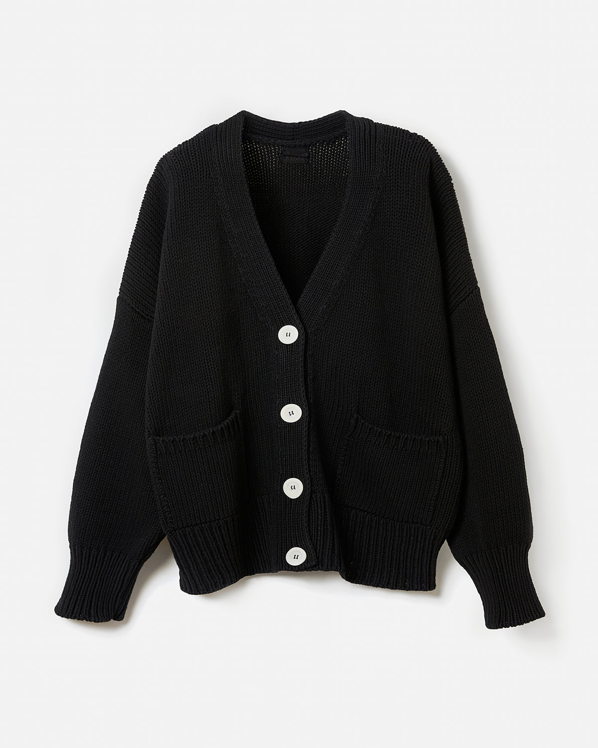 Black women’s Babaà No86 cardigan with a relaxed fit, featuring a soft knit texture and open-front design.