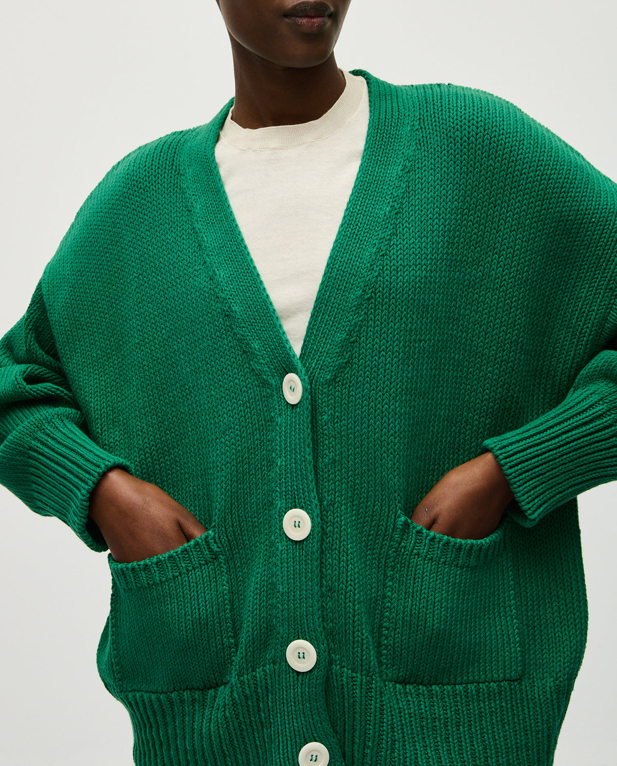 Babaà No86 Tree Fern women's cardigan in soft knit fabric, featuring a cozy design and leafy green tree fern pattern.