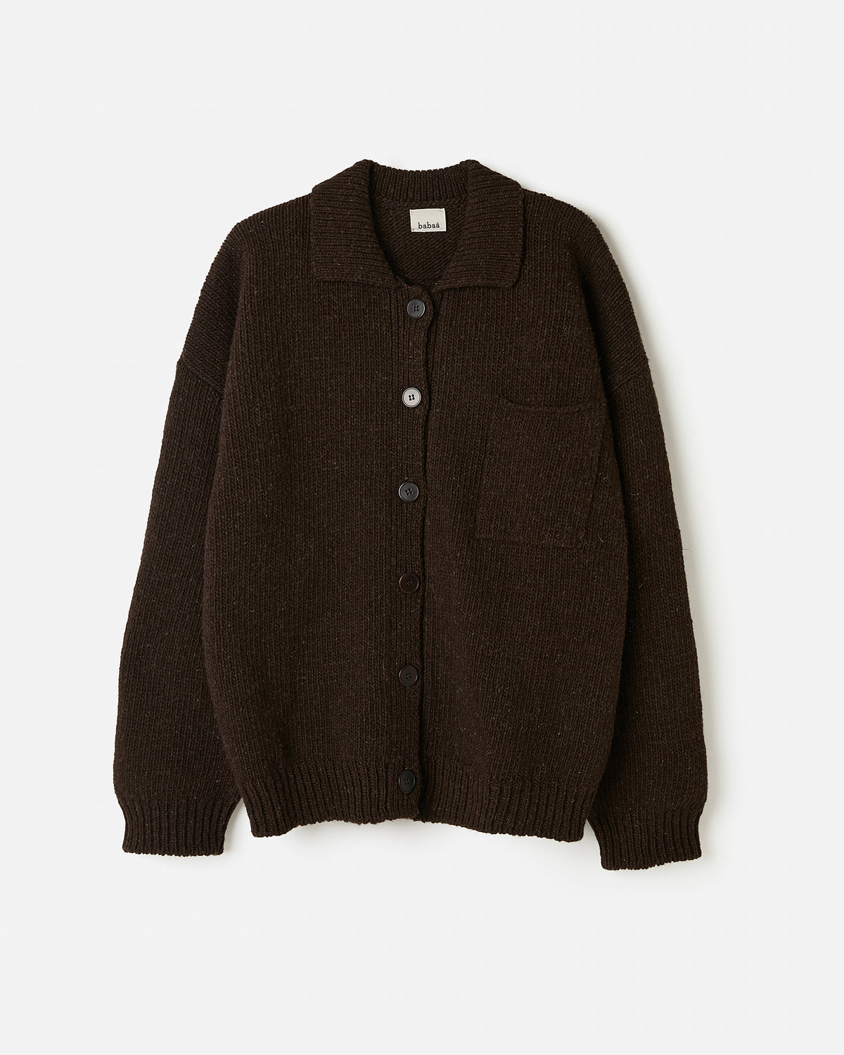 Babaà No93 Earth women's cardigan silhouette featuring a relaxed fit and earthy tones, perfect for casual and stylish wear.