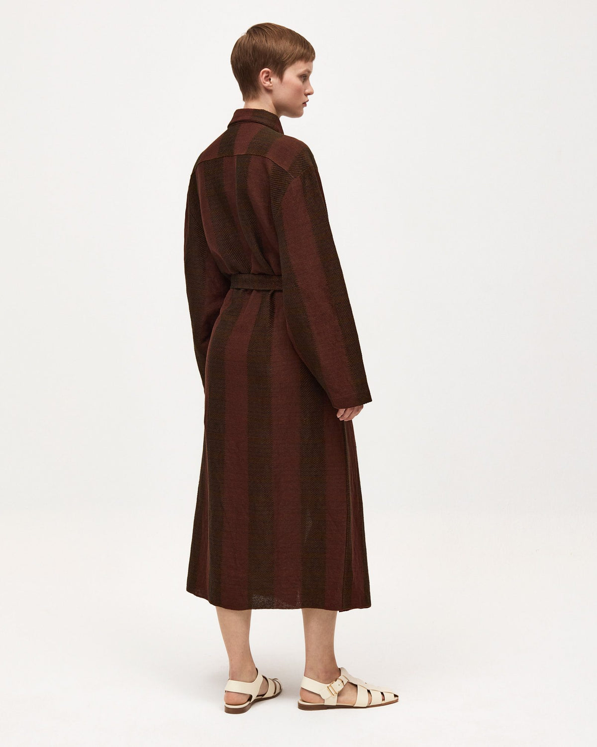 Babaà Dress No58 Tundra, elegant women's dress with a flowing design in earthy Tundra color, featuring detailed fabric texture.