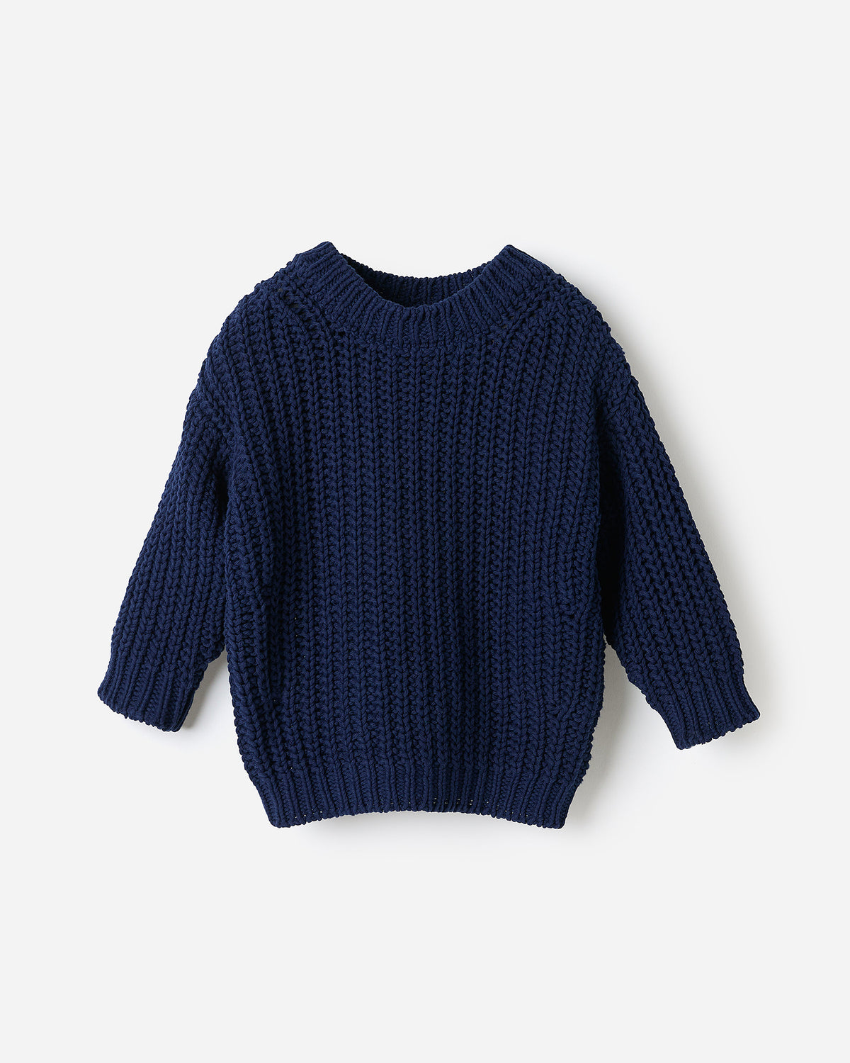 Navy children's jumper No.18 by Babaà, featuring a cozy knit design and ribbed cuffs, displayed in a silhouette image.