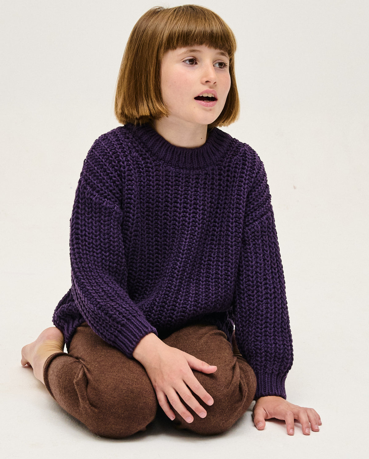 Kids' Babaà No18 Ridge jumper in soft knit, featuring a cozy design with ribbed cuffs and a stylish fit for children.