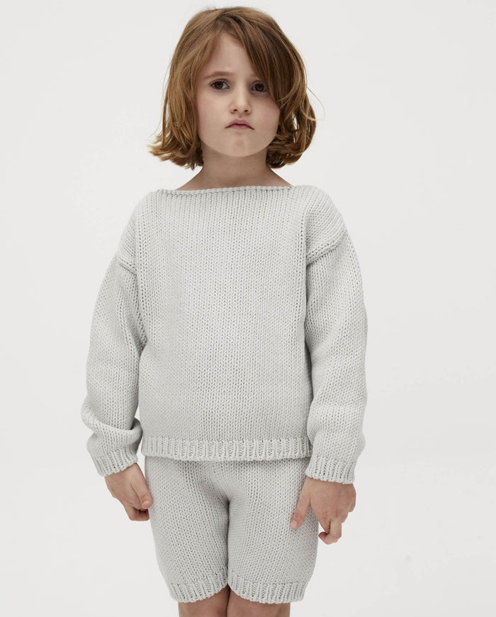 Kids' jumper No3 by Babaà in smoked salt color, featuring soft fabric and cozy fit for children.