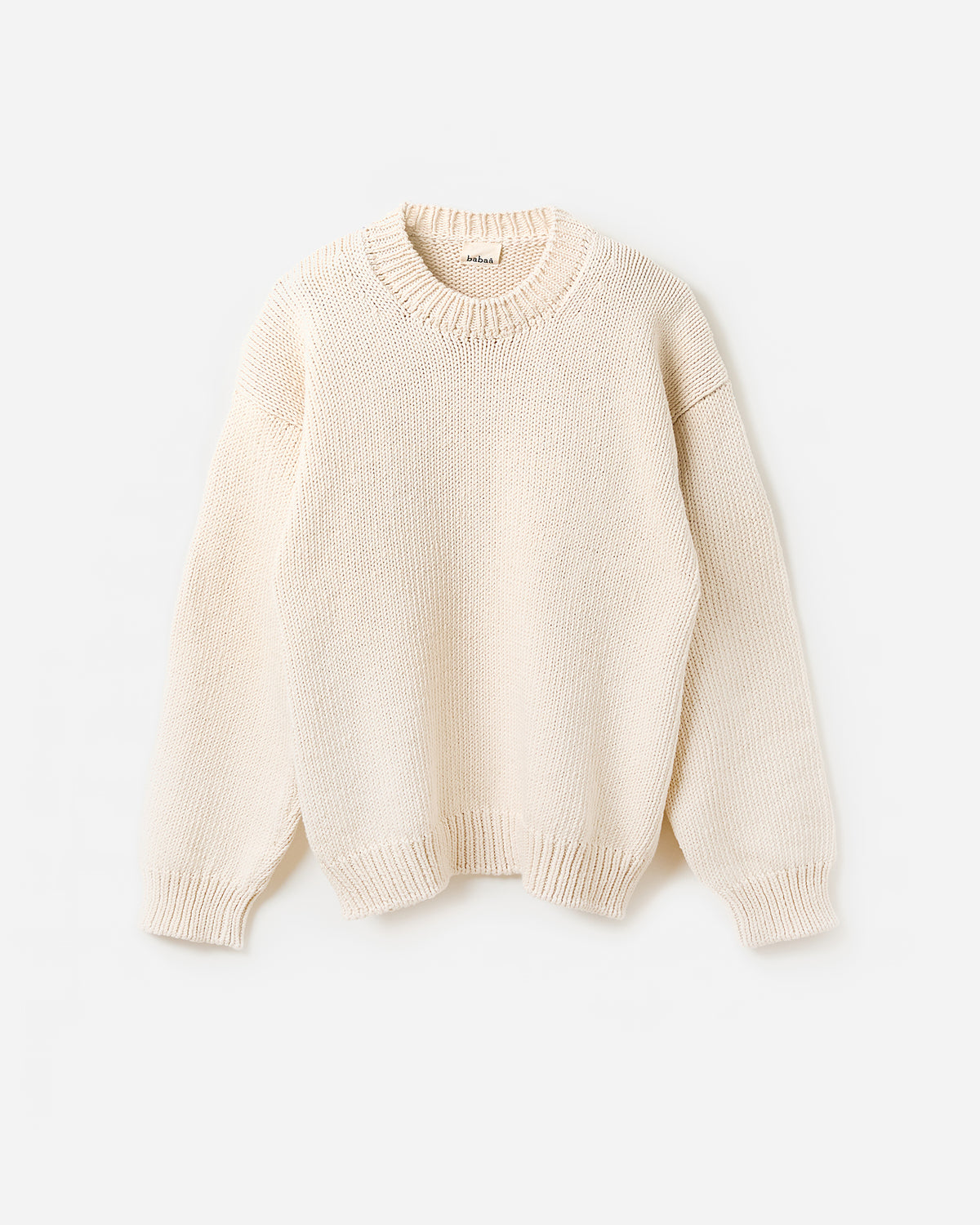 Silhouette of Babaà No16 natural men's jumper, showcasing its relaxed fit and soft fabric in a neutral color.