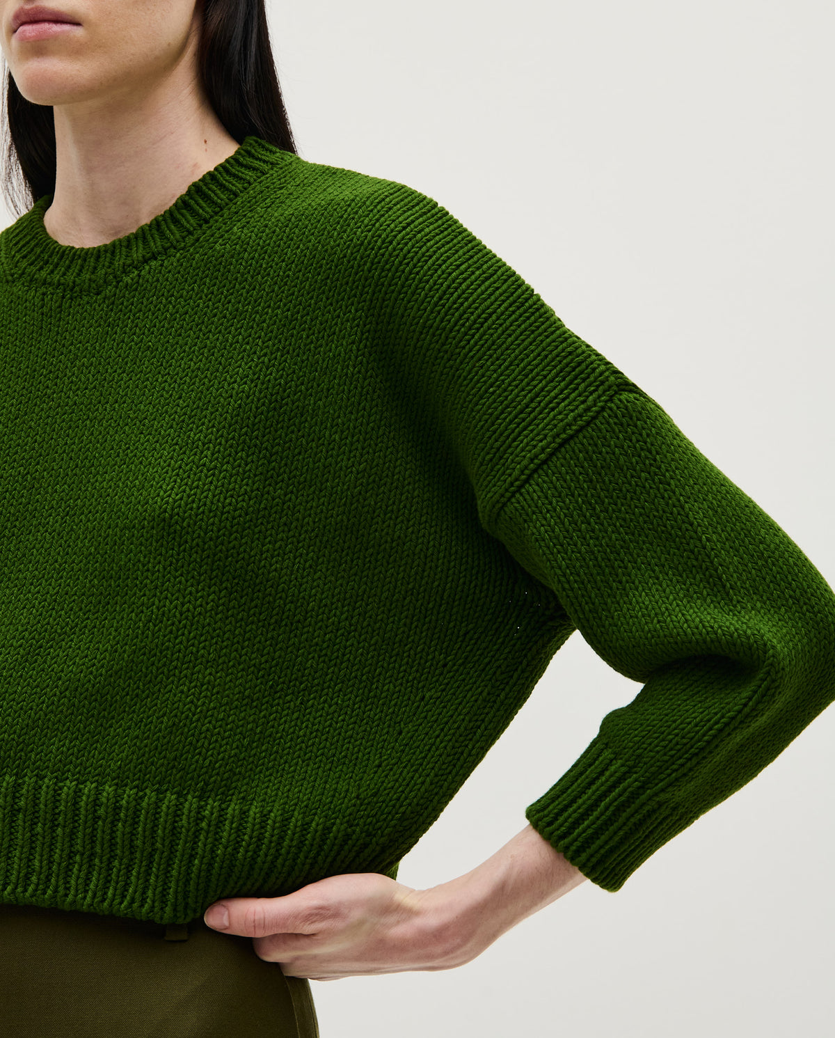 Babaà No14 Pine women's jumper in soft pine green, featuring a cozy knit design and relaxed fit, perfect for casual wear.