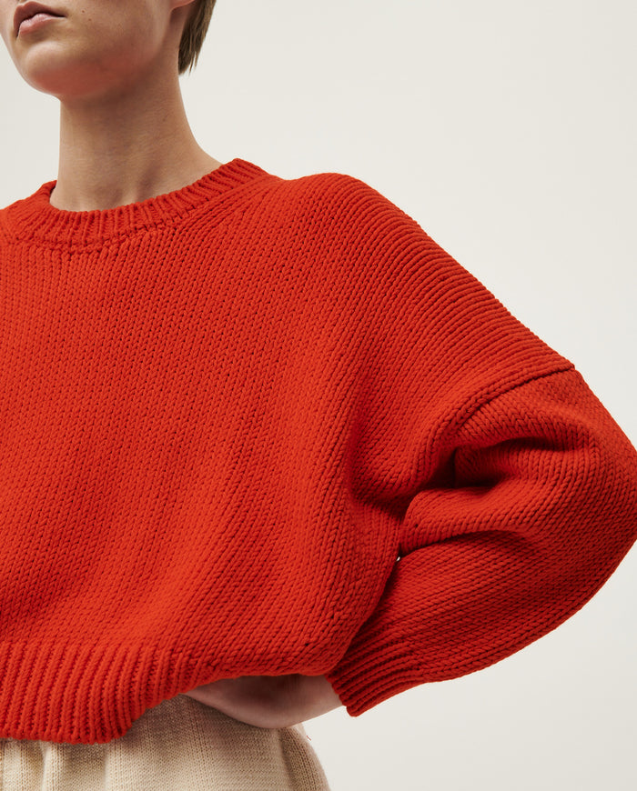 Babaà No14 summer flame women's jumper in vibrant orange with a relaxed fit and lightweight fabric.