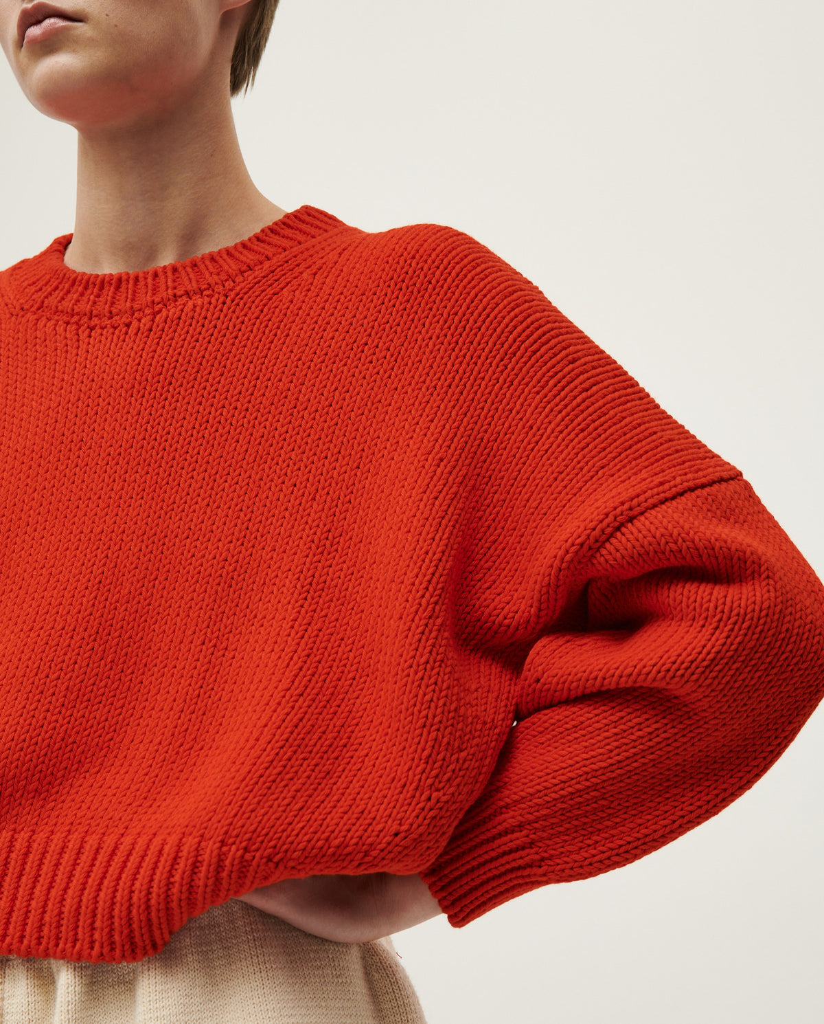 Babaà No14 summer flame women's jumper in vibrant orange with a relaxed fit and lightweight fabric.