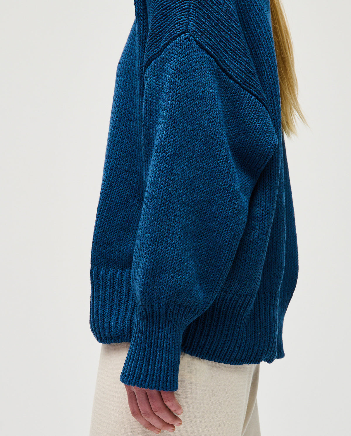 Babaà No16 Deep Water women's jumper, soft knit fabric in deep water blue, styled for casual wear with long sleeves and a relaxed fit.