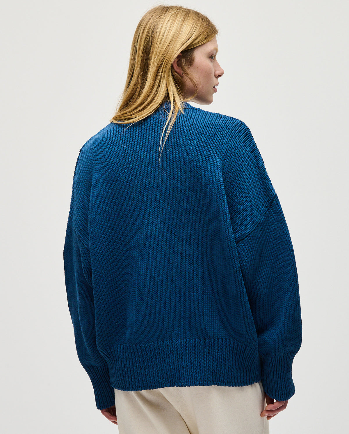 Babaà No16 Deep Water women's jumper featuring a cozy knit design in deep water blue, perfect for casual winter wear.