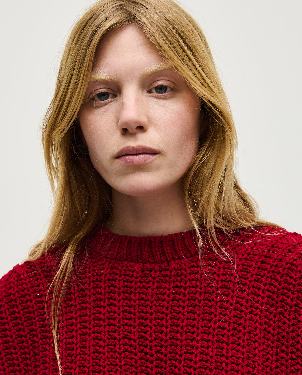 Babaà Jumper No18 Persephone for women, featuring a cozy knit design in soft pastel colors, worn by a model.