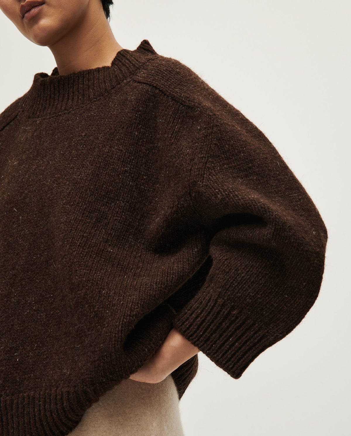Babaà No51 Earth women's jumper in soft knit fabric, featuring a relaxed fit and earthy tone, perfect for casual wear.