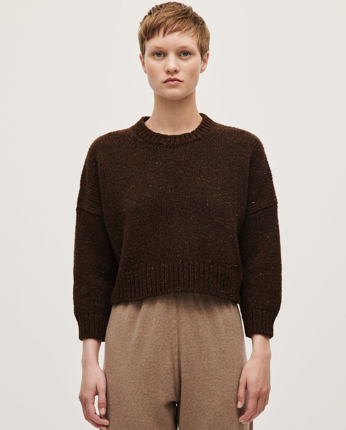 Babaà No61 Earth women's jumper in soft earthy tone, featuring a cozy knit design and relaxed fit, perfect for casual wear.