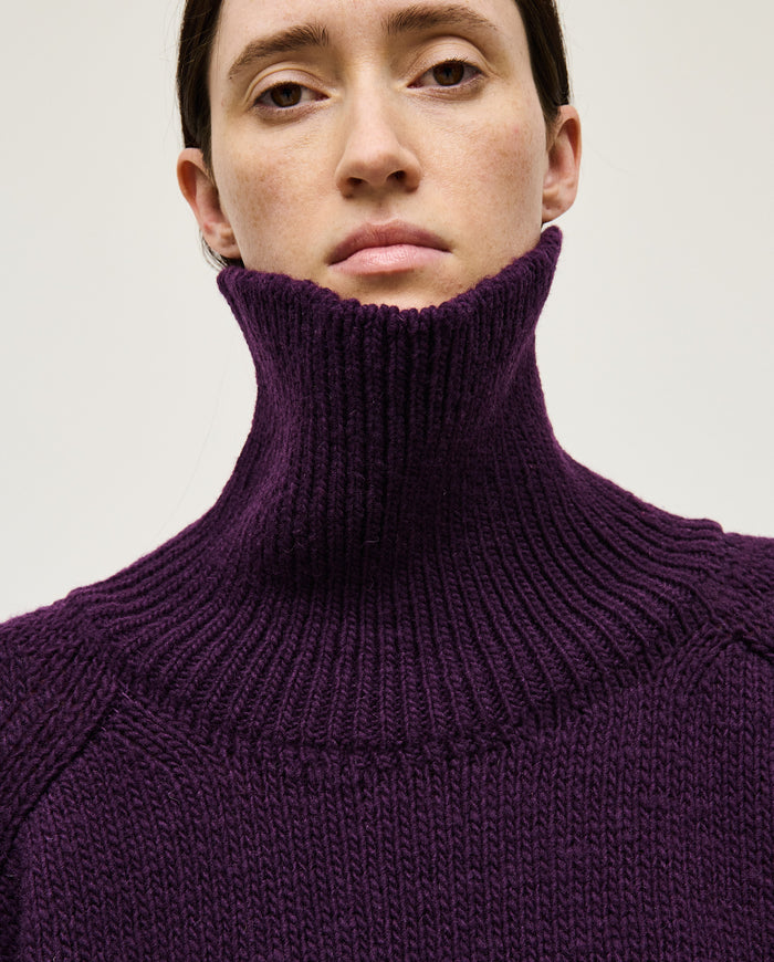 Purple Babaà No67 women's jumper shown on a woman, featuring a cozy fit and stylish design for casual wear.
