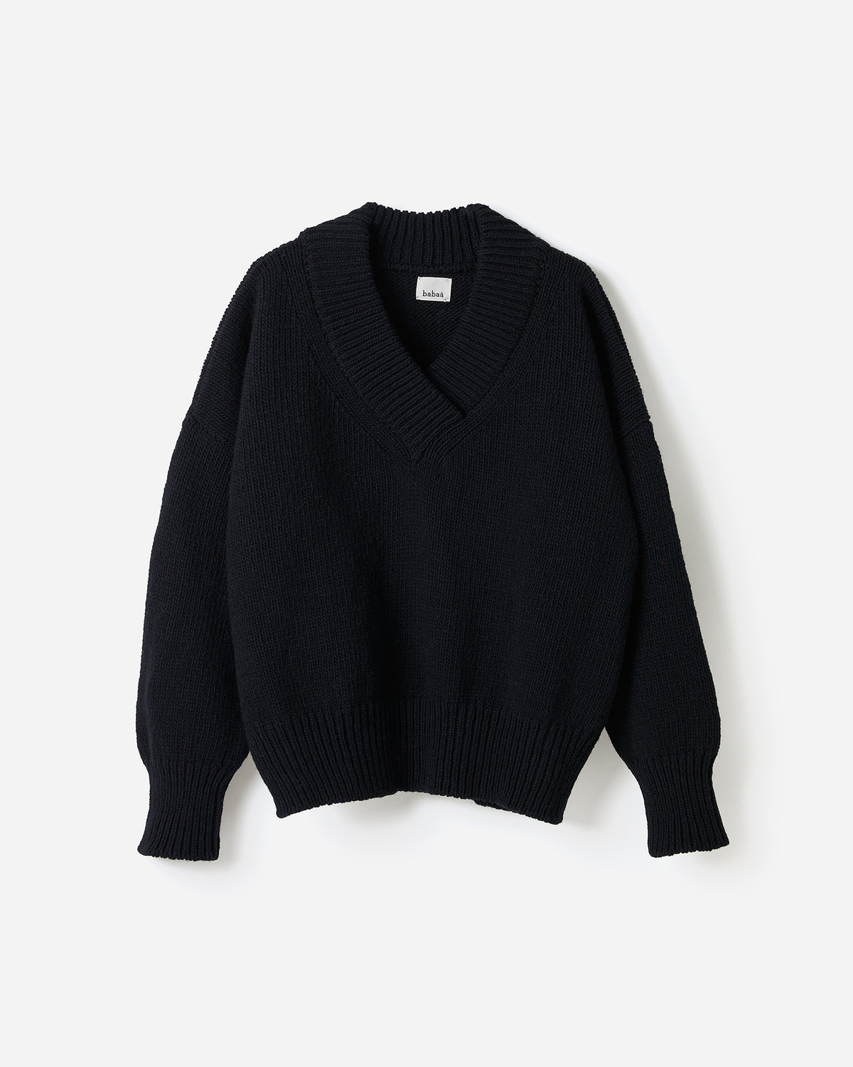 Black women's Babaà jumper No87 featuring a relaxed fit and soft fabric, shown in a silhouette view.
