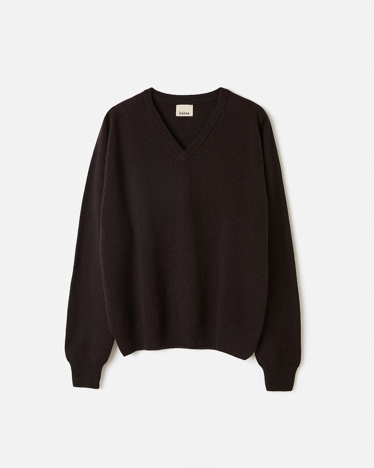 Silhouette of Babaà No91 Blackwood women's jumper, showcasing its relaxed fit and cozy knit fabric in black.